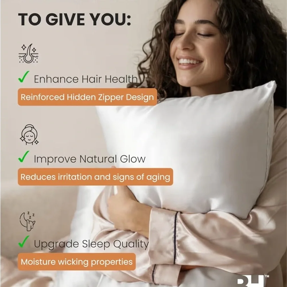 Silk Pillowcase - 100% Pure Mulberry Silk Standard Size Hidden Zipper White)